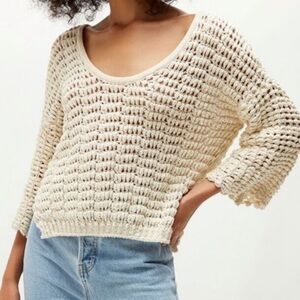 Free People Slouchy Chunky Knit Sweater Cream Oversized Boho XS
